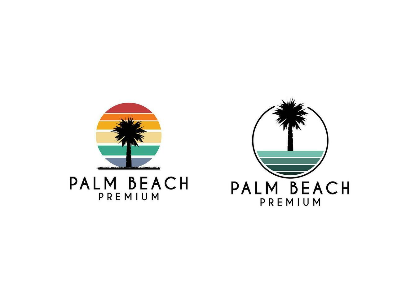 palm strand reizen en hotel met zeevogel symbool logo ontwerp sjabloon vector