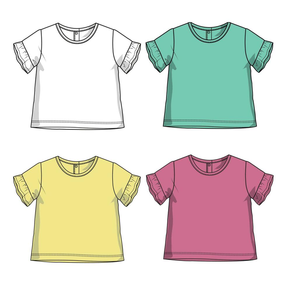 kort mouw multi kleur t overhemd tops vector illustratie voor kinderen. kleding ontwerp bespotten omhoog geïsoleerd Aan wit achtergrond.