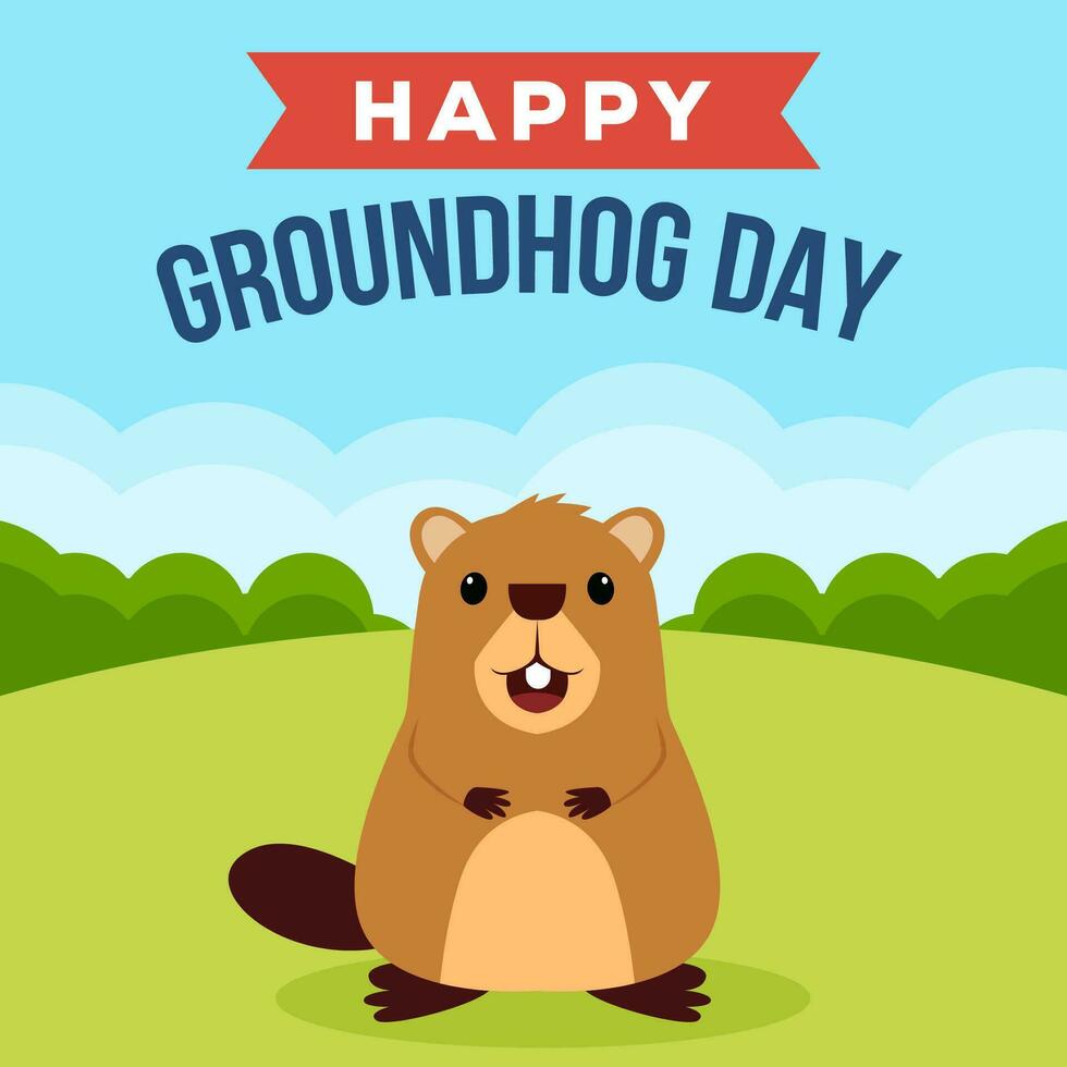 gelukkig groundhog dag illustratie in vlak ontwerp vector