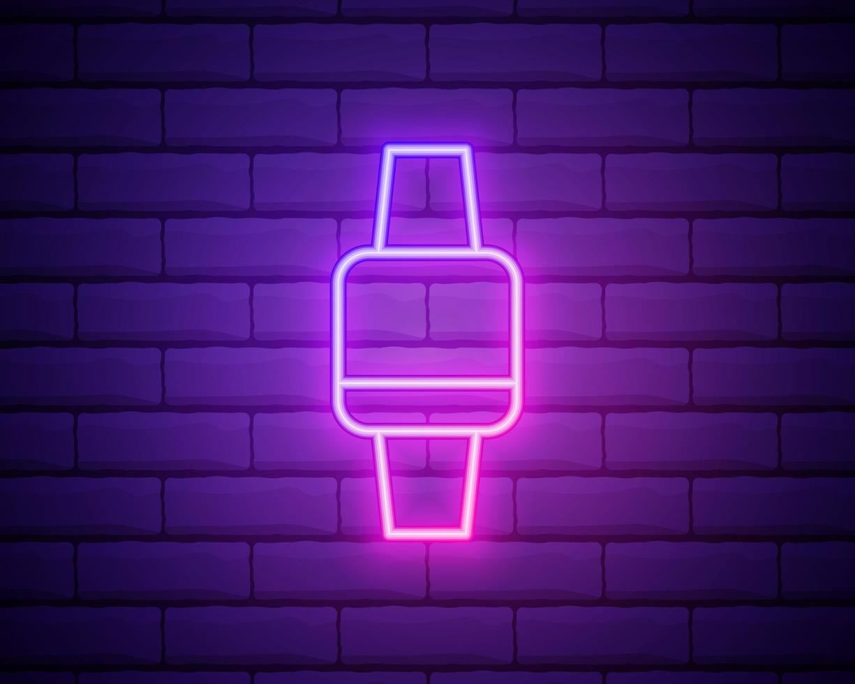 gloeiende neon lijn smartwatch met draadloze symboolpictogram geïsoleerd op bakstenen muur achtergrond. kleurrijk overzichtsconcept. vector