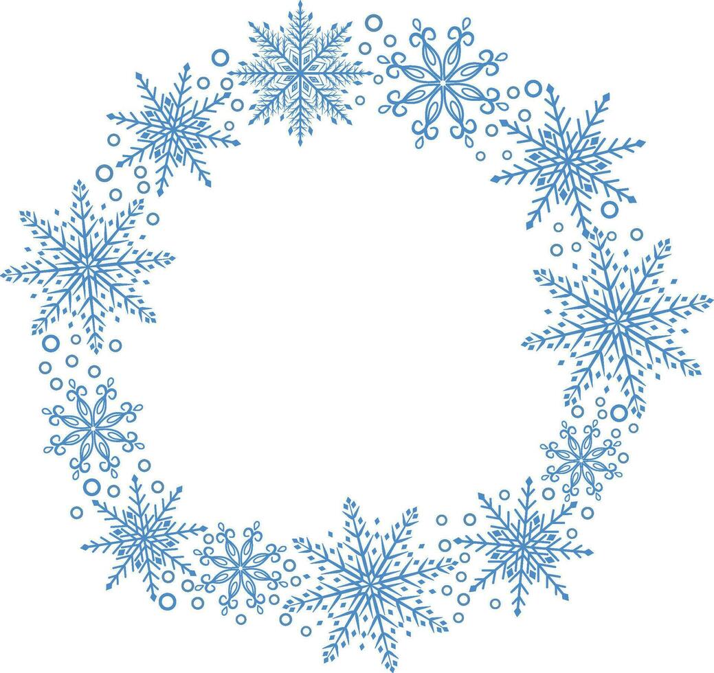 Kerstmis kader gemaakt van blauw sneeuwvlokken. vector kader met magisch blauw sneeuwvlokken Aan een transparant achtergrond. abstract illustratie van vrolijk Kerstmis en nieuw jaar vakantie.