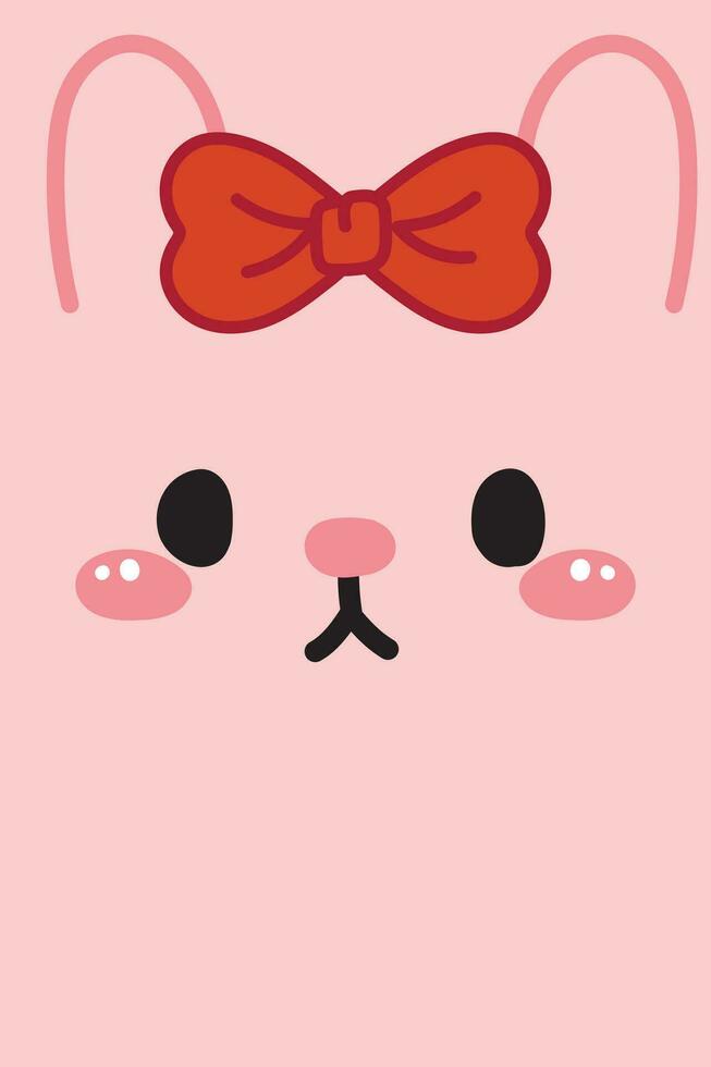 schattig gezicht konijn met boog roze achtergrond.behang telefoon.knaagdier dier karakter tekenfilm ontwerp.kind grafisch.baby poster, kaart, omslag boek.bunny.kawaii.vector.illustratie. vector