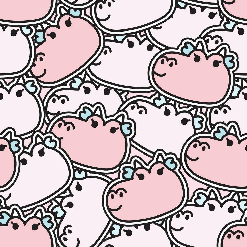 naadloos patroon van schattig roze draak hoofd sticker achtergrond.chinees dier karakter tekenfilm design.zodiac.kawaii.vector.illustration.illustrator. vector