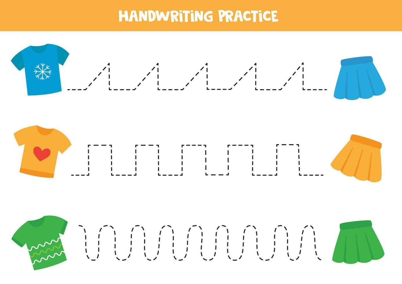 traceren contouren voor kinderen. schattig tekenfilm t overhemden en rokken. handschrift oefening. vector