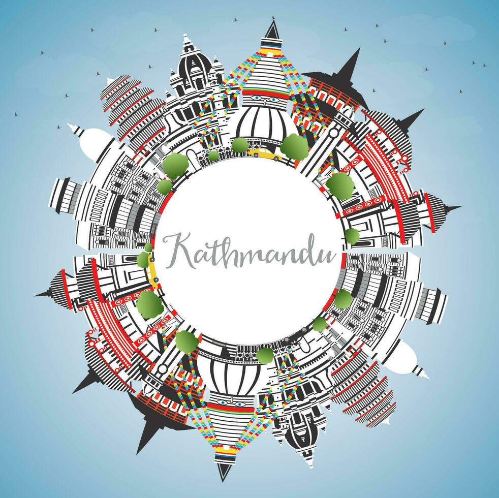 Kathmandu Nepal stad horizon met kleur gebouwen, blauw lucht en kopiëren ruimte. Kathmandu stadsgezicht met oriëntatiepunten. bedrijf reizen en toerisme concept met historisch architectuur. vector