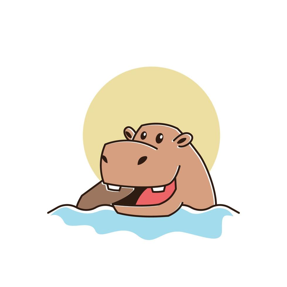 schattig gelukkig groot nijlpaard nijlpaard zwemmen rivier mascotte karakter cartoon vector