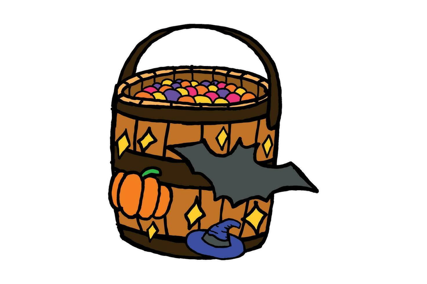 halloween vat snoep mand truc of traktatie vector