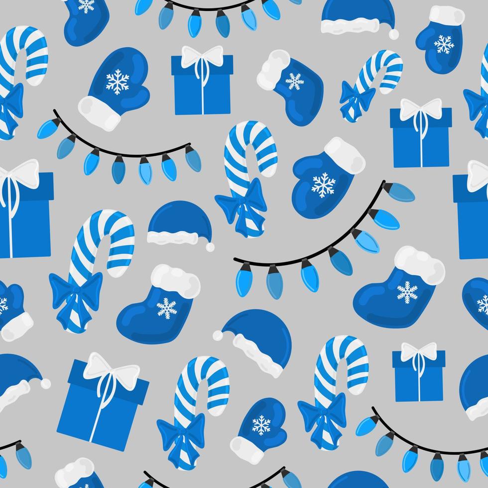 kerstvakantie vector naadloze patroon kleurrijke achtergrond. kerstman, snoepgoed, sneeuwvlokkenornament. voor afdrukken op textiel, inpakpapier, plakboek.