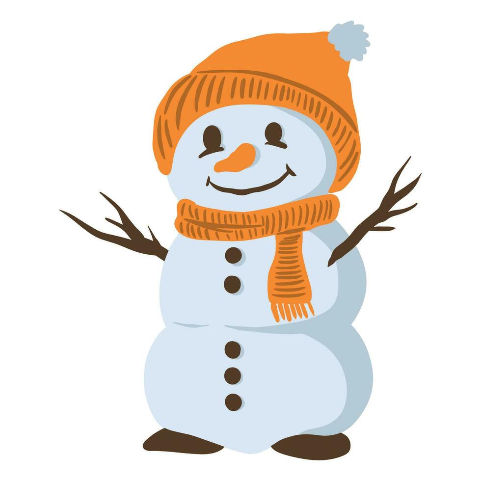 een tekenfilm sneeuwman vervelend een hoed en sjaal vector