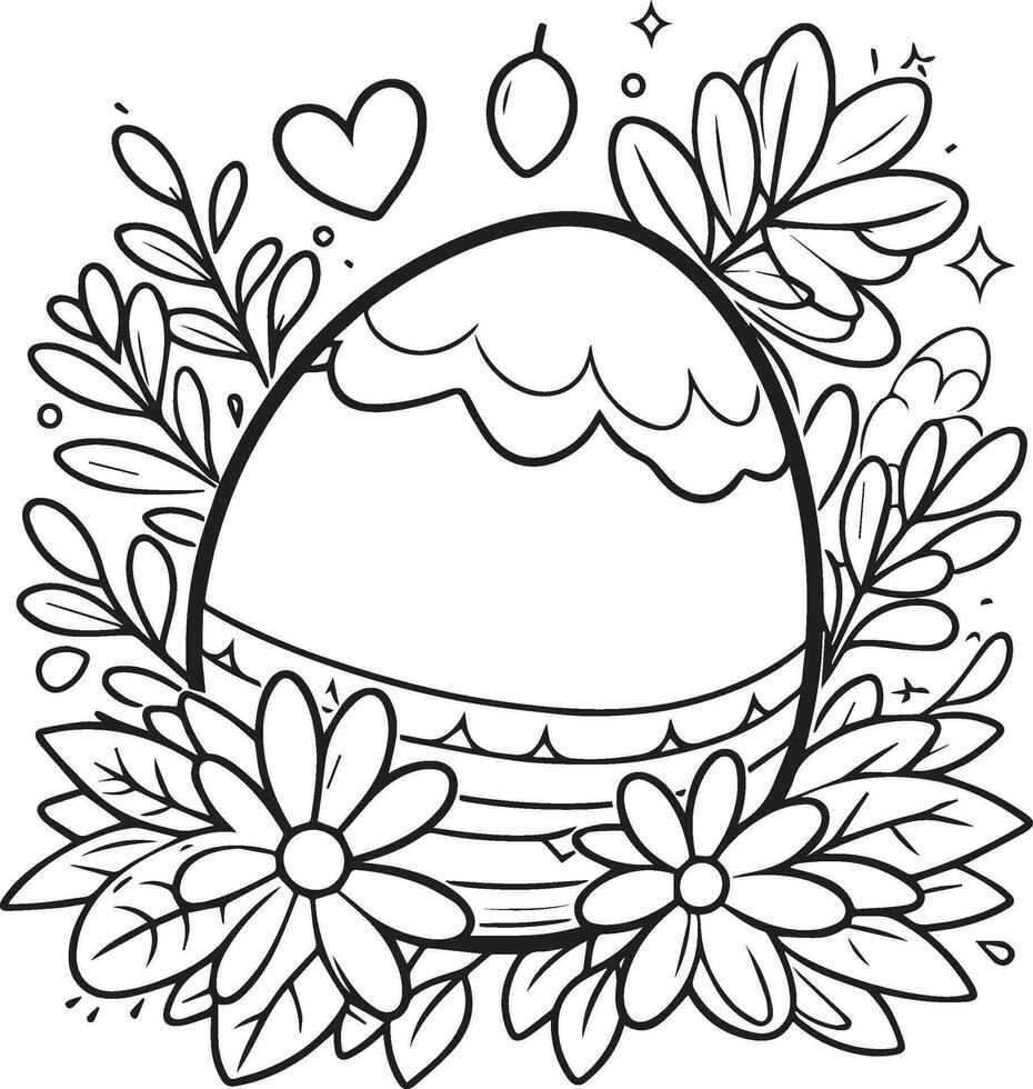 lente geneugten Pasen ei kleur Pagina's konijn eieren en bloeit, peuter- Pasen ei kleur Pagina's voor kinderen, gelukkig Pasen clip art zwart en wit, Pasen ei kleur Pagina's afdrukbare voor volwassen vector