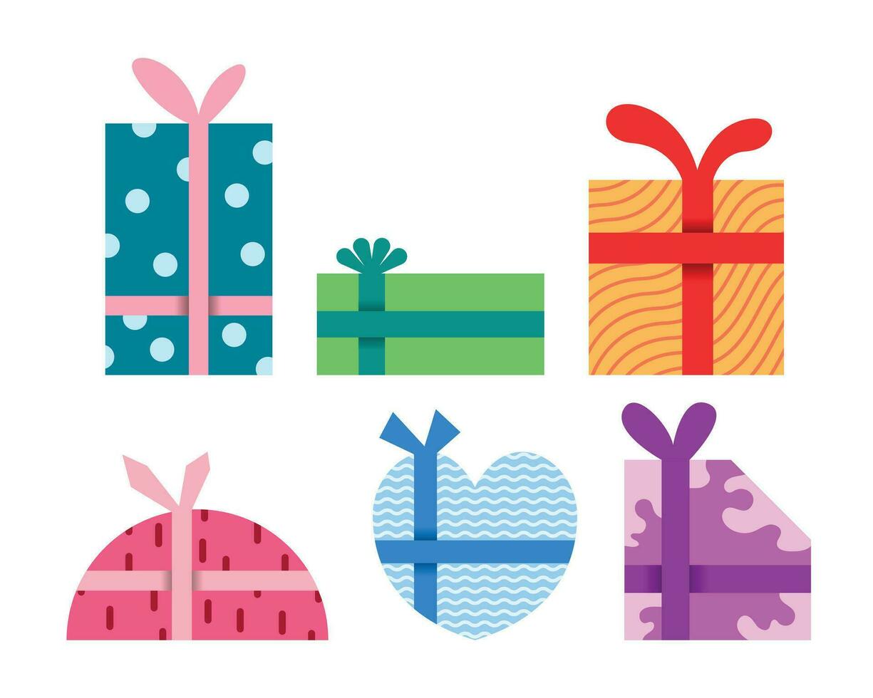 schattig en kleurrijk geschenk doos bundel. Cadeau verpakt met kleurrijk papier en linten. geschikt voor kerstmis, verjaardag, of partij verwant illustratie. vector