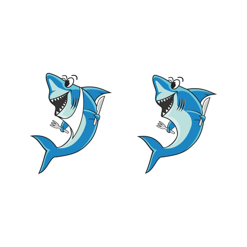 een haai die een lepel en vork vasthoudt, perfect voor een logo of mascotte vector
