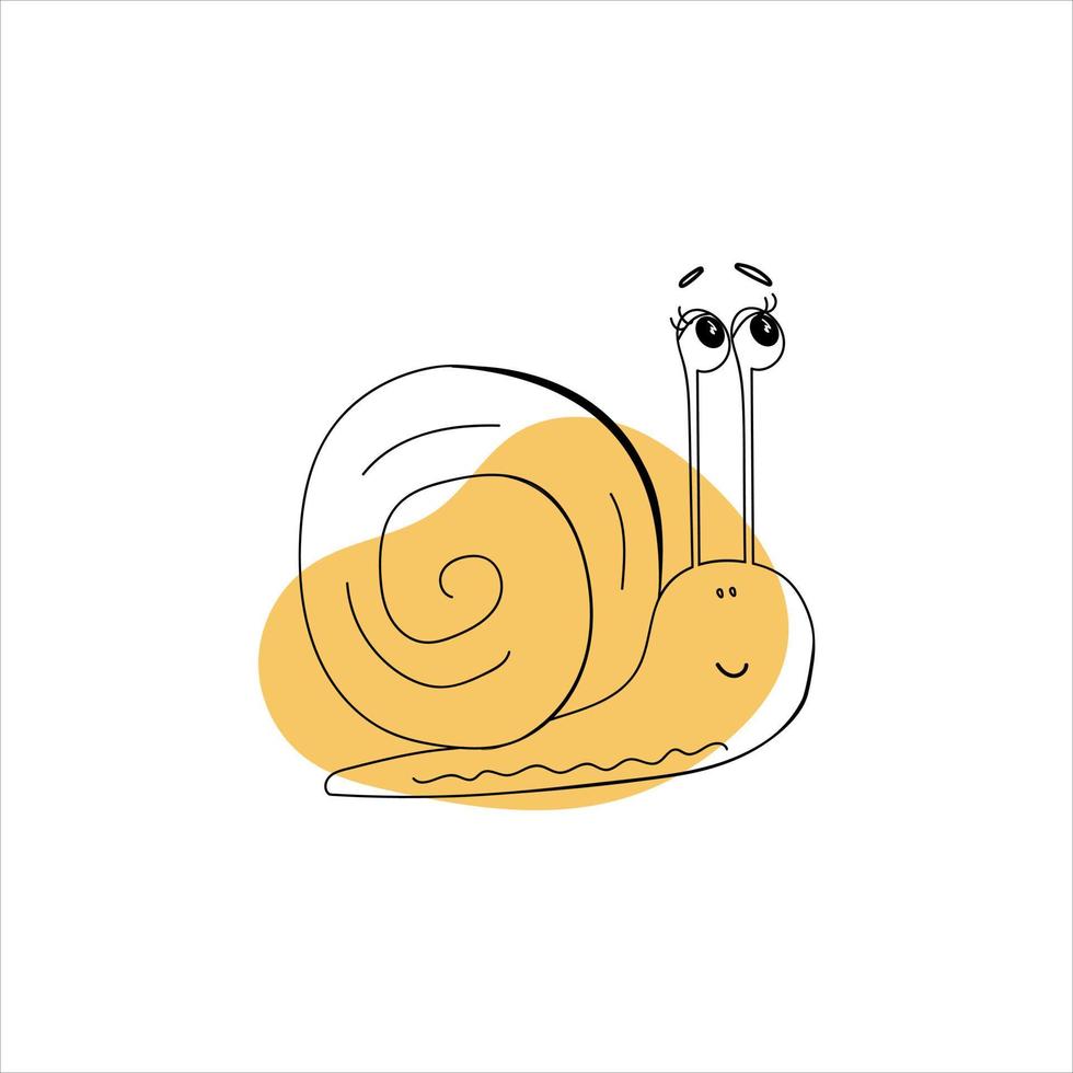 happy snail isolaat in doodle-stijl met een gekleurde vlek vector