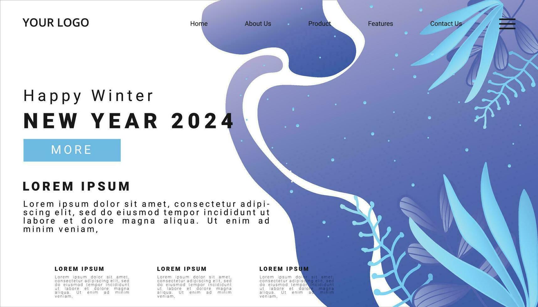 winter seizoen landen bladzijde, nieuw jaar 2024 met natuur landschap voor website, sjabloon, banner of groet kaart, vector illustratie