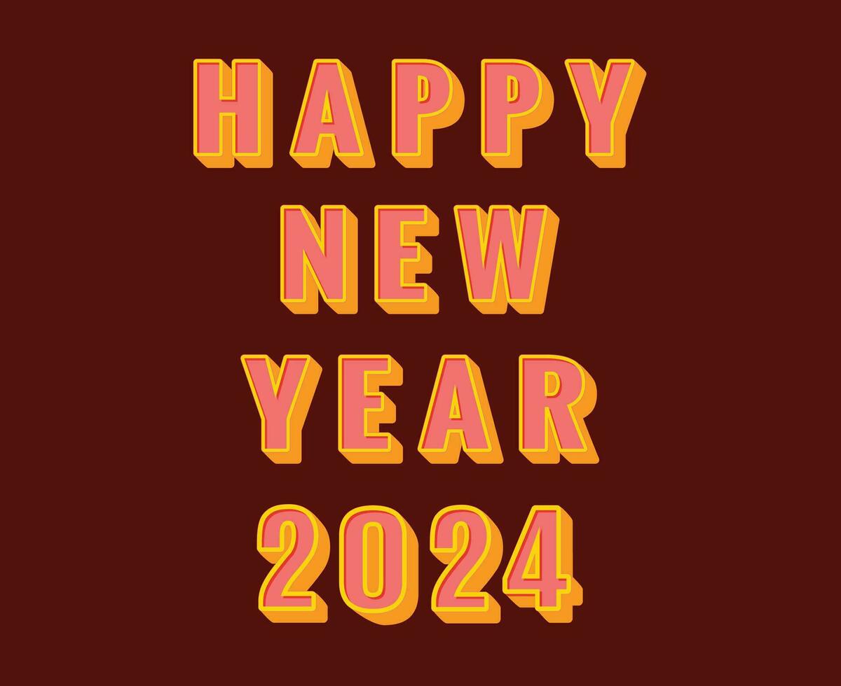gelukkig nieuw jaar 2024 abstract geel en roze grafisch ontwerp vector logo symbool illustratie met kastanjebruin achtergrond