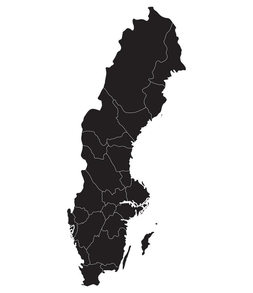 kaart van Zweden. Zweden provincies kaart in zwart kleur vector
