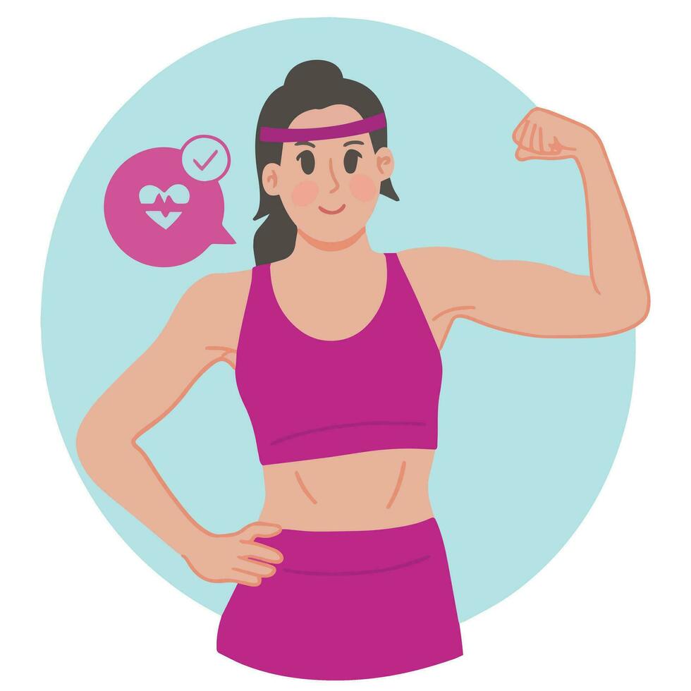 sportief vrouw gezond training tonen sterk arm spier en buigen biceps vector