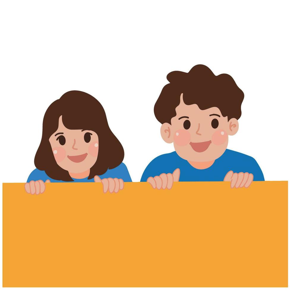 portret van kinderen jongen en meisje gluren over- de muur tekenfilm illustratie vector