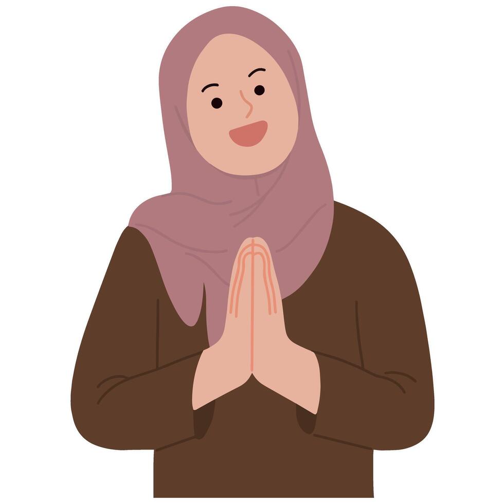 vector hijab vrouw Moslim gebaren Sorry Ramadan beleefd eid fitr illustratie