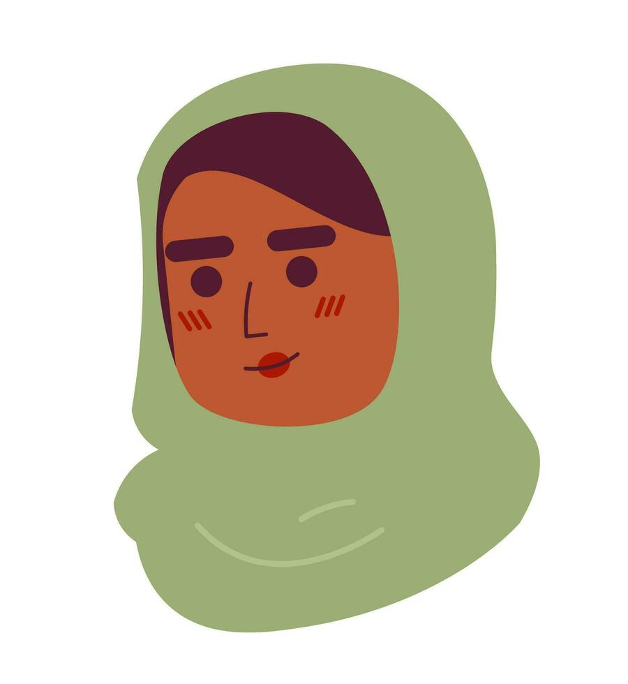 bescheiden Afrikaanse Amerikaans vrouw hijab 2d vector avatar illustratie. zwart vrouw hoofddoek tekenfilm karakter gezicht portret. hoofd gedekt vlak kleur gebruiker profiel beeld geïsoleerd Aan wit achtergrond