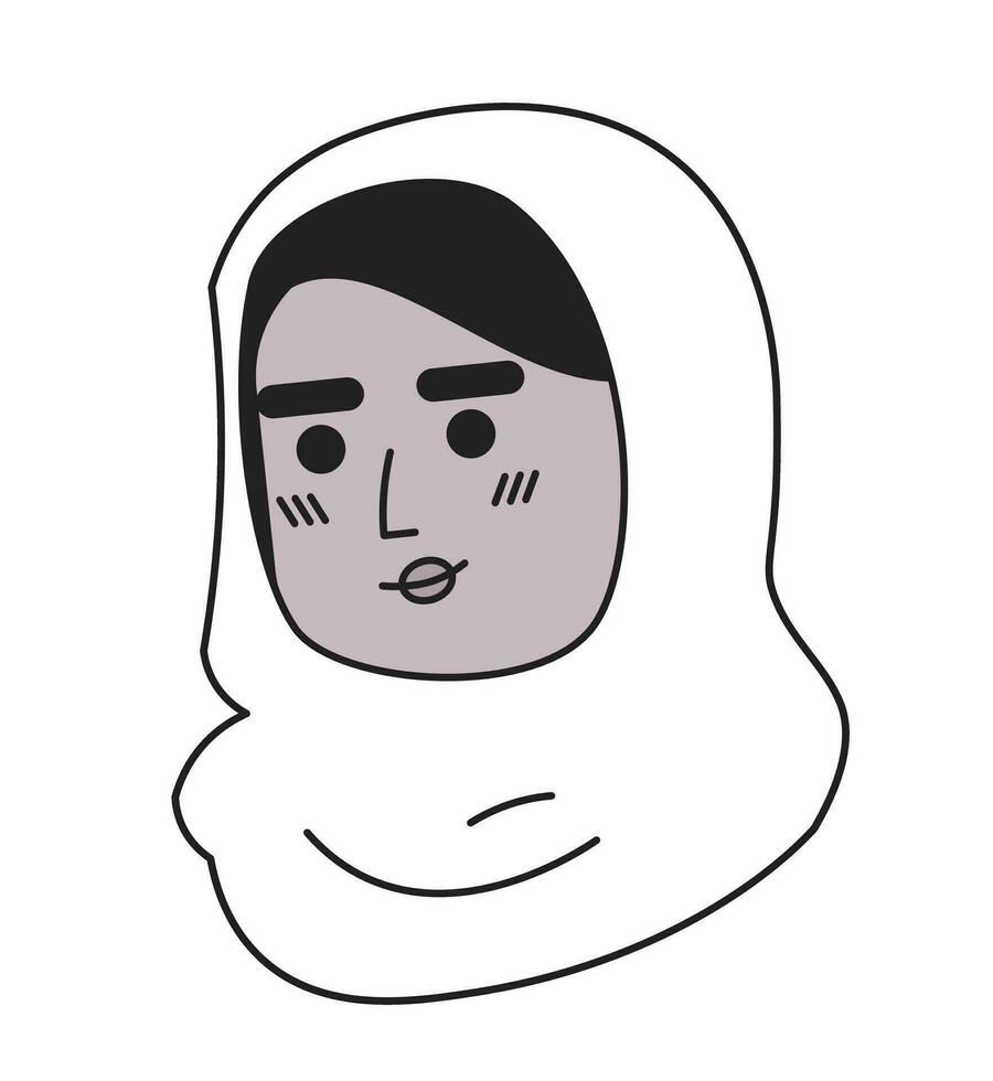 bescheiden Afrikaanse Amerikaans vrouw hijab zwart en wit 2d vector avatar illustratie. zwart vrouw hoofddoek schets tekenfilm karakter gezicht geïsoleerd. hoofd gedekt vlak gebruiker profiel afbeelding, portret