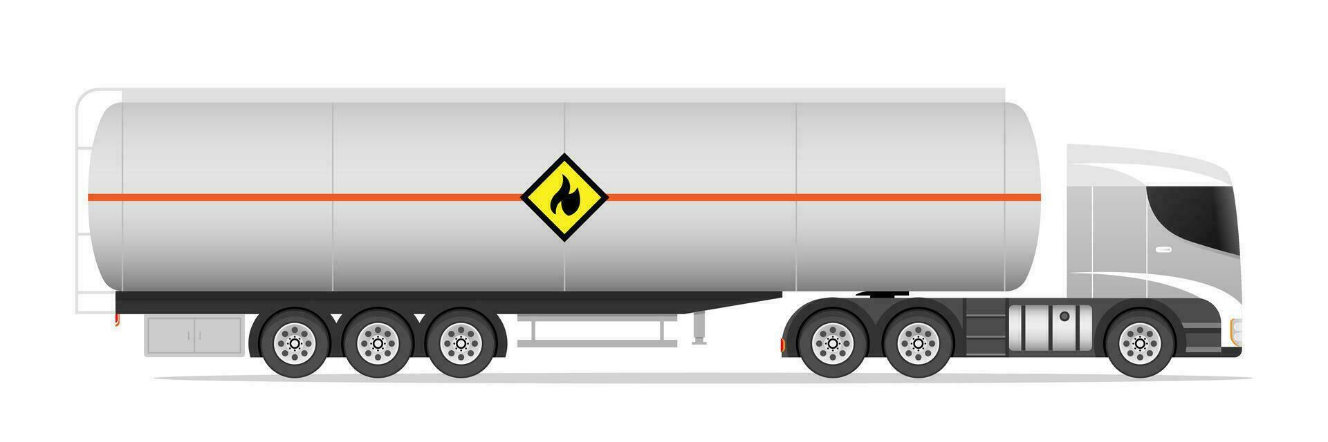 brandstof tanker vrachtauto vector water of benzine tank vrachtauto aanhangwagen sjabloon geïsoleerd Aan grijs. realistisch benzine tank mockup voor branding en zakelijke identiteit ontwerp