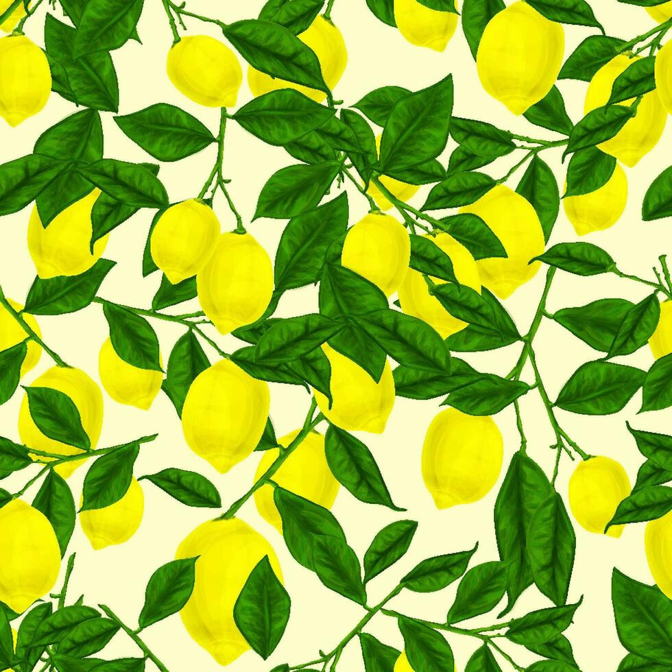 naadloos patroon blad en citroen fruit vector
