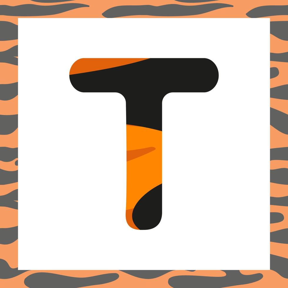 letter t met tijgerpatroon vector