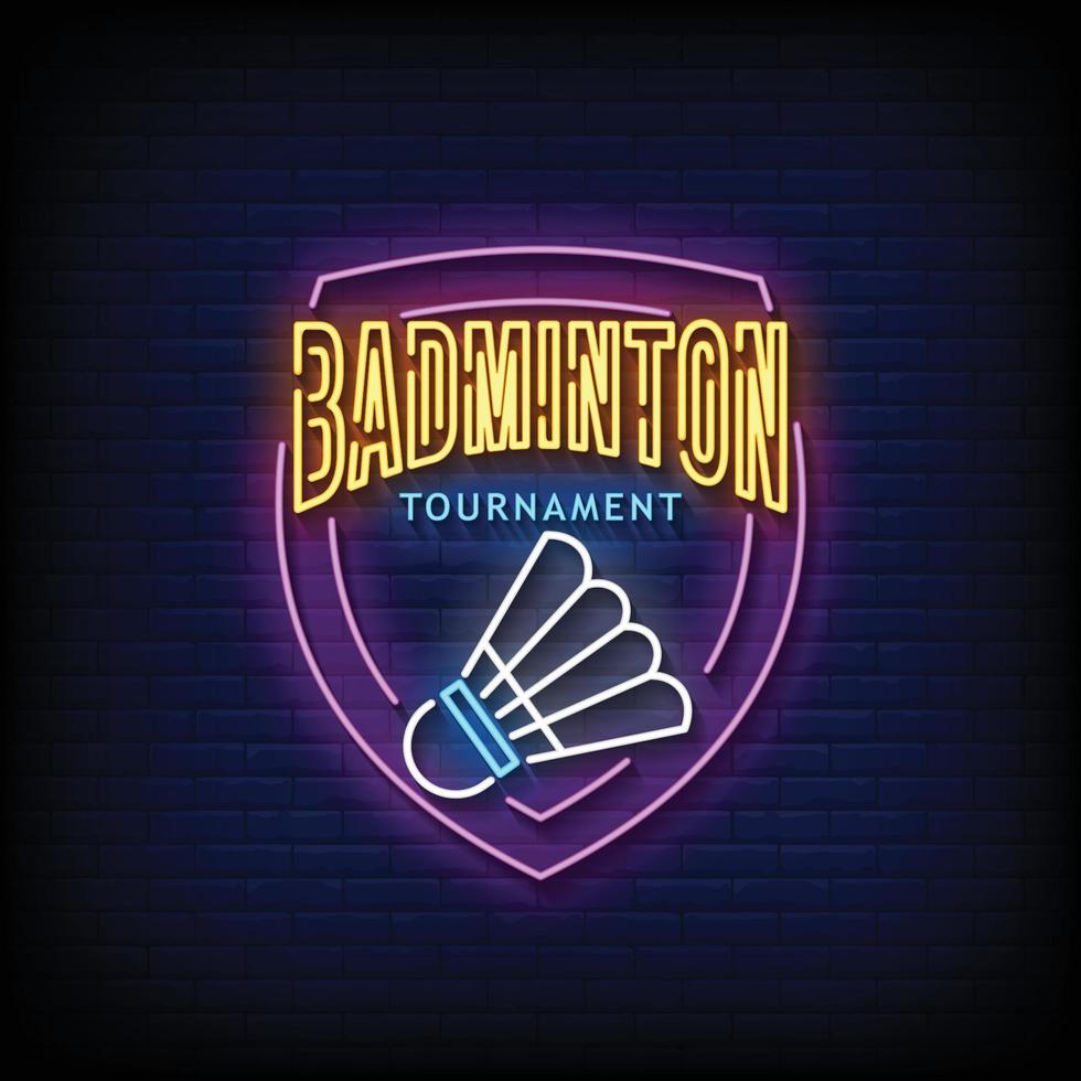 badminton toernooi neonreclame stijl tekst vector