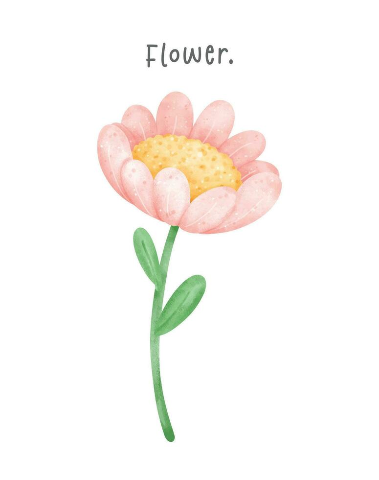 schattig roze bloem met stam waterverf hand- tekening illustratie vector