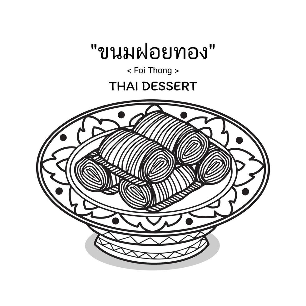 thaise desserts -foi thong serveren in een thaise keramische ware. vector