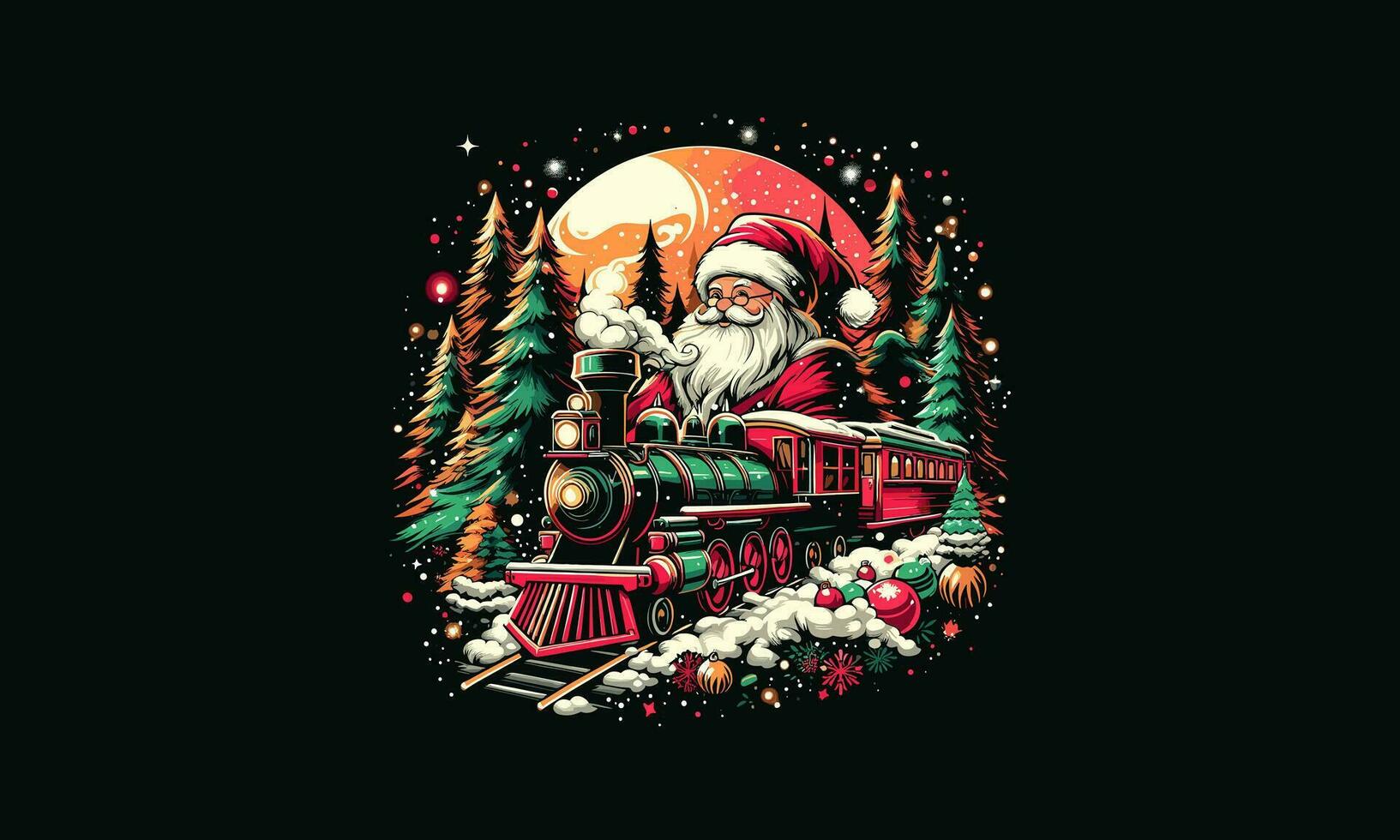 de kerstman en trein Aan Woud vector artwork ontwerp