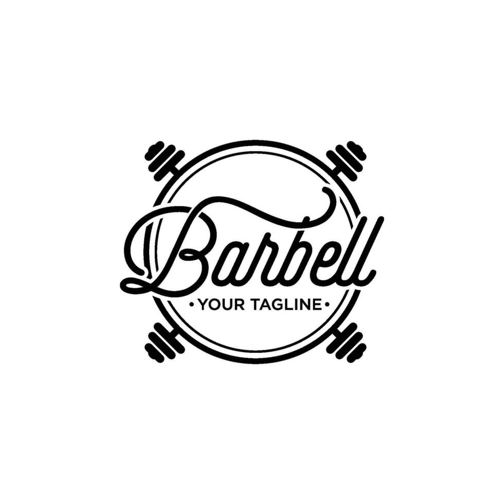 barbell sport logo. wijnoogst en insigne concept vector