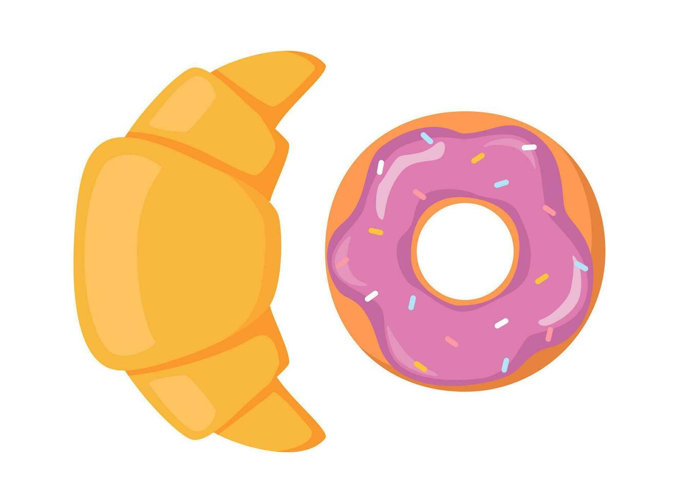 croissant en donut. lekker gebakje desserts. smakelijk zoet gebakken voedsel. vector illustratie.