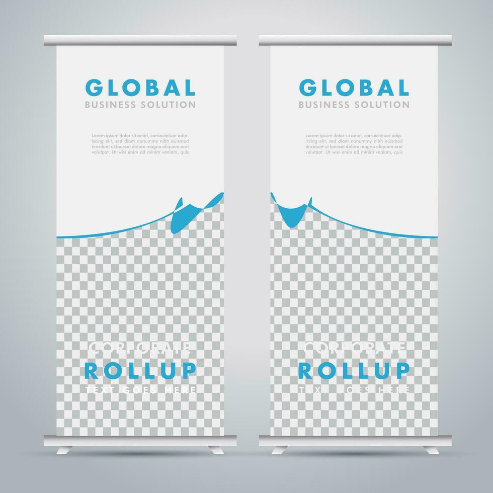 modern rollen omhoog banier ontwerp sjabloon. folder. Trekken omhoog. presentatie. brochure. poster. advertentie. afdrukken media vector