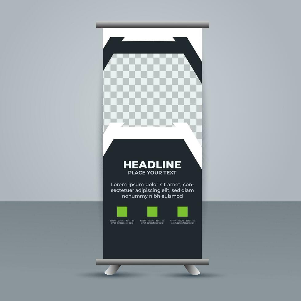 professioneel bedrijf rollen omhoog Scherm standee sjabloon ontwerp vector