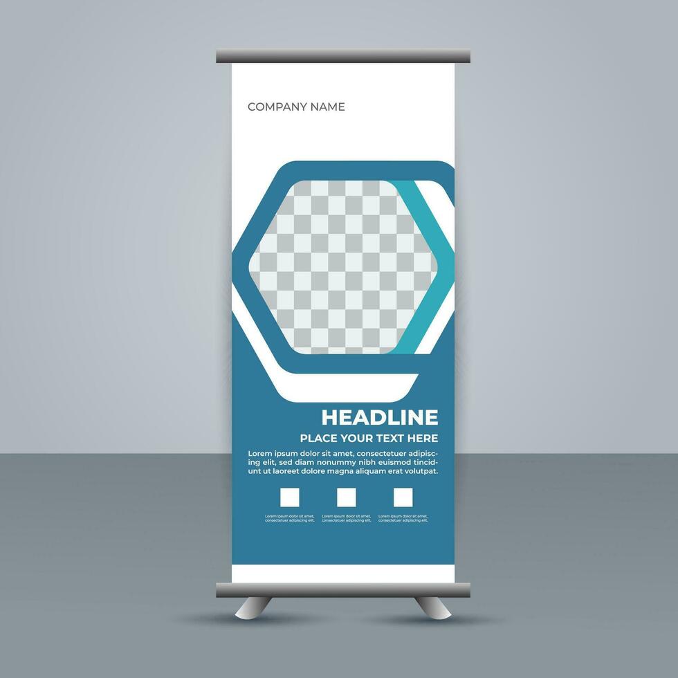 professioneel bedrijf rollen omhoog Scherm standee sjabloon ontwerp vector