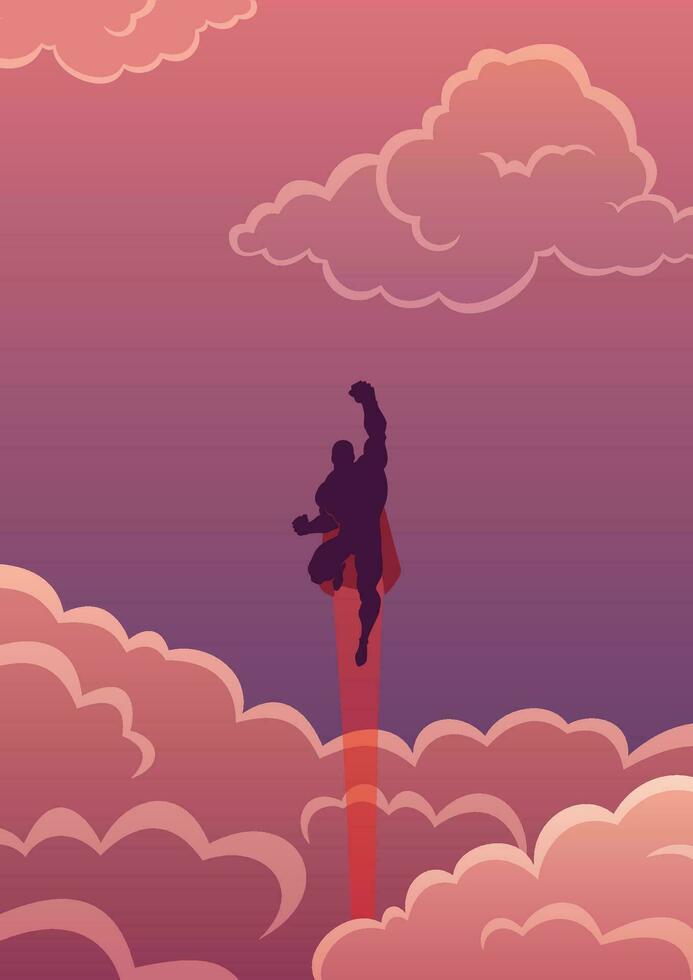 superheld in cloudscape vector