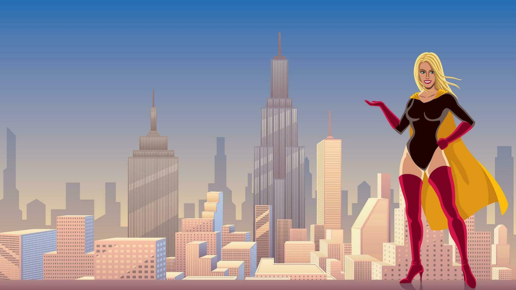 superheldin presenteren in stad vector