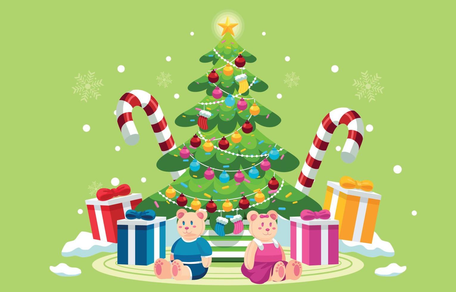 kerstboom met cadeautjes en speelgoed vector
