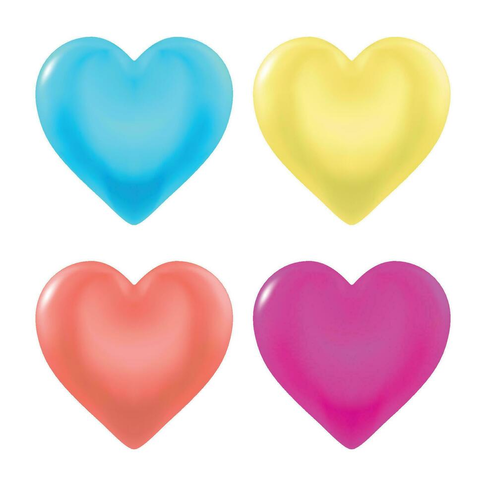 vector verzameling van glimmend 3d hart Aan wit achtergrond. gelukkig Valentijnsdag dag groet sjabloon