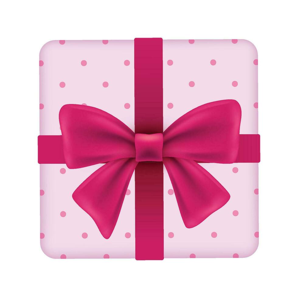 vector roze boog Aan polka punt geschenk doos illustratie