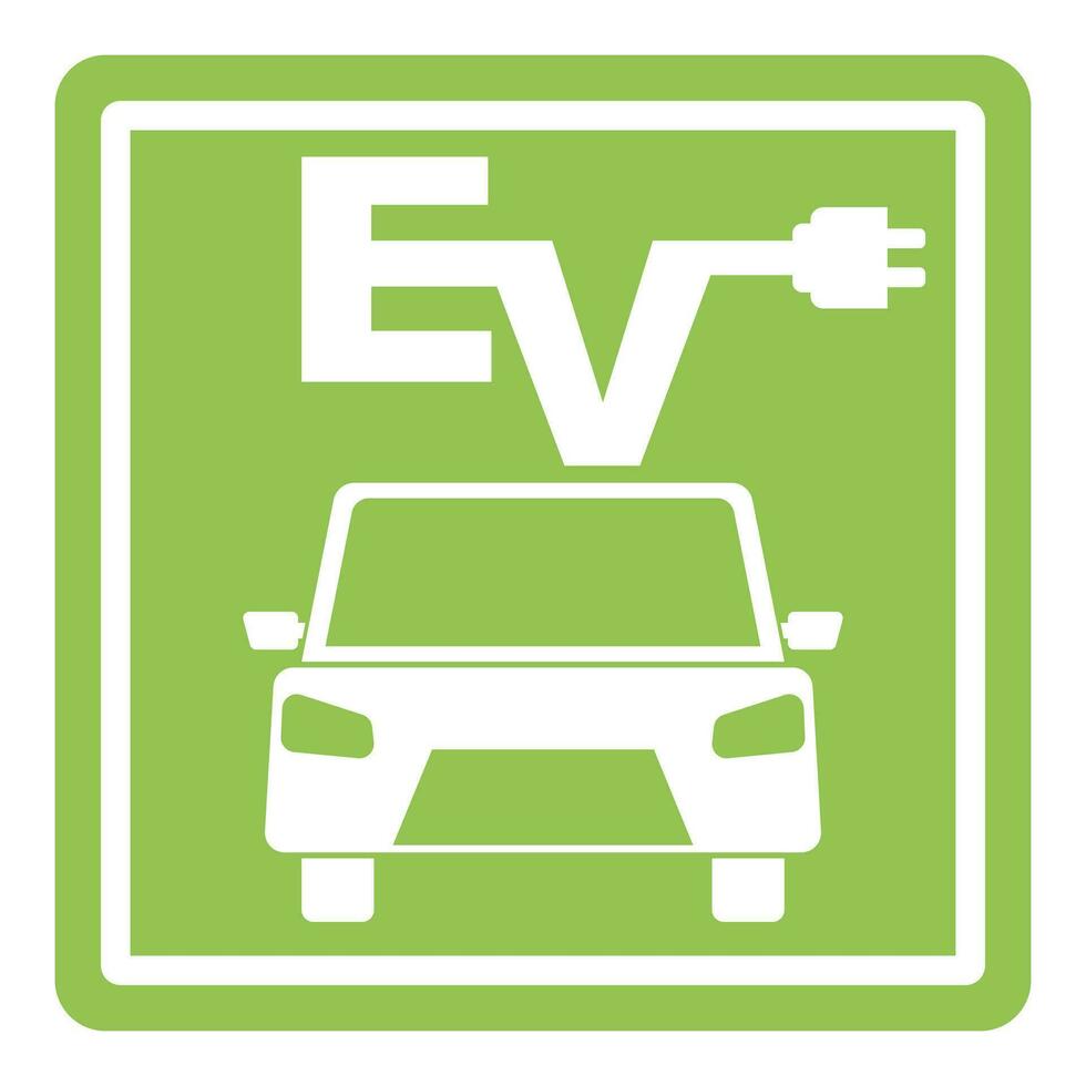 teken, logo, elektrisch auto parkeren station voor opladen batterijen, vector illustratie