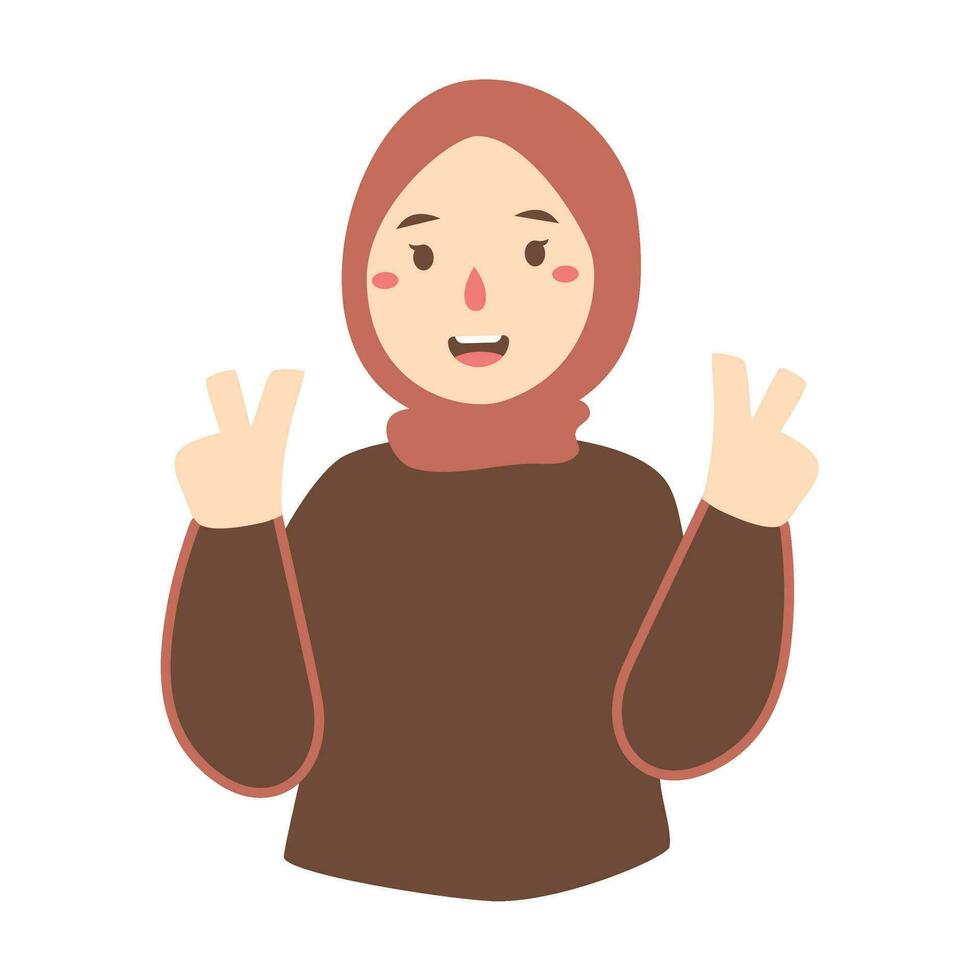 glimlachen hijab vrouw met vinger richten omhoog hand- gebaar vector