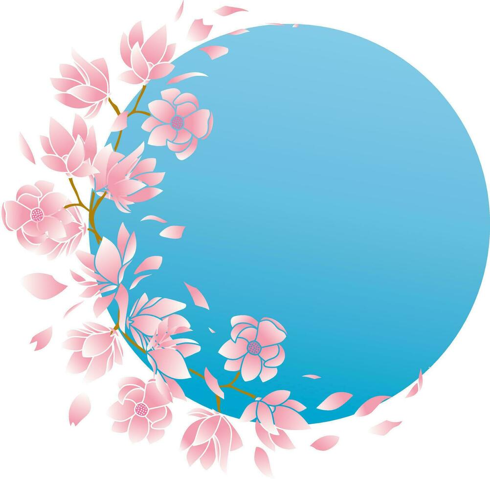 illustratie van de roze bloem Aan blauw cirkel achtergrond. vector