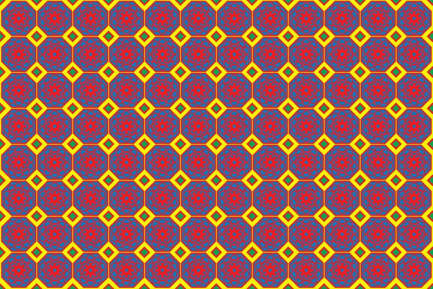 illustratie abstractie van rood bloemen in blauw achthoek patroon met geel achtergrond. vector