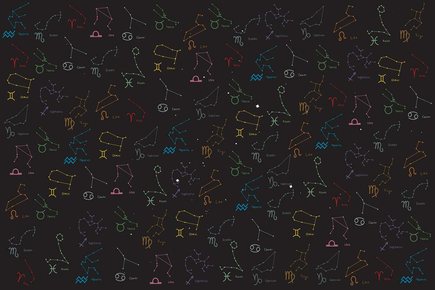 illustratie kleur lijn van de dierenriem symbool patroon met zwart achtergrond. vector