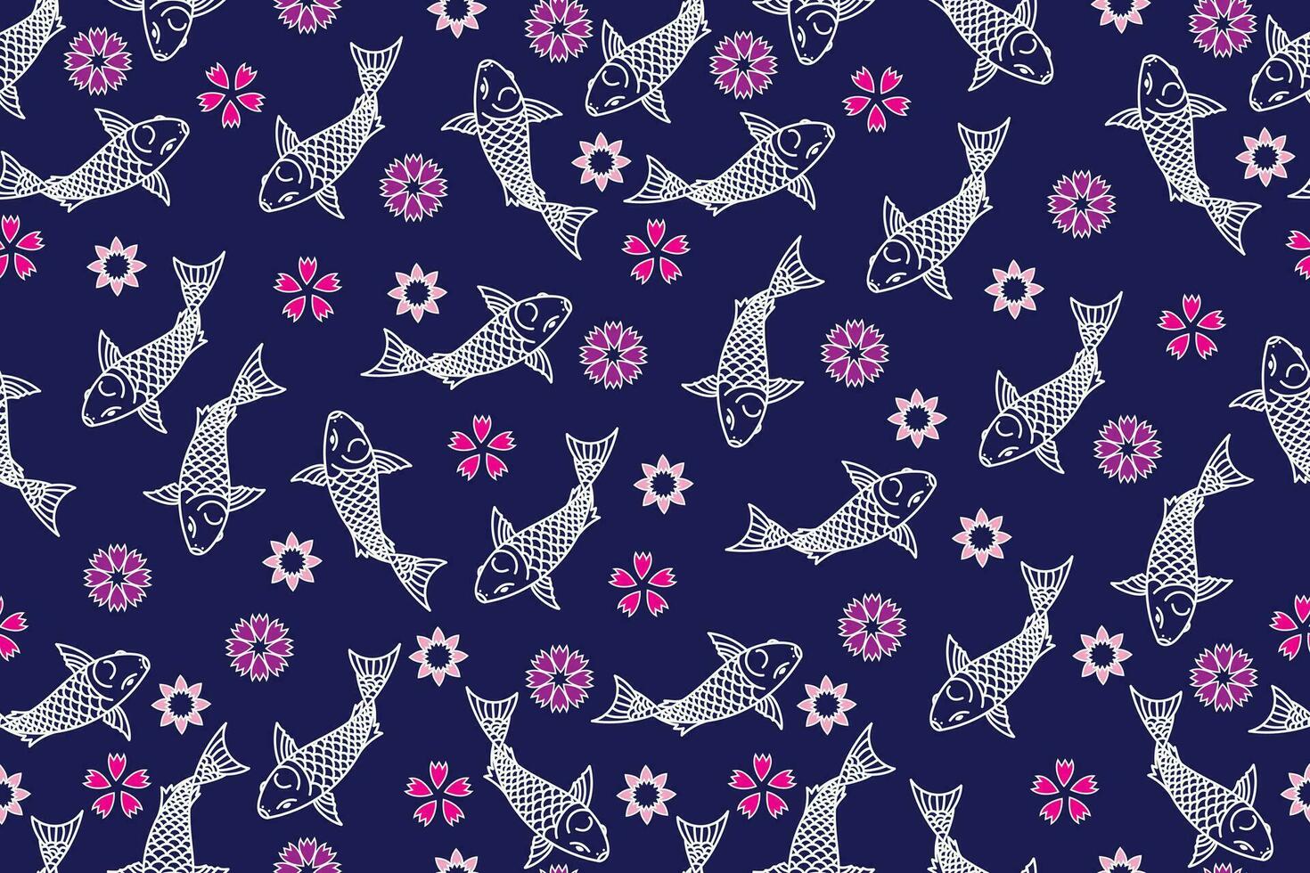 illustratie van wit koi vis met bloem Aan blauw achtergrond vector