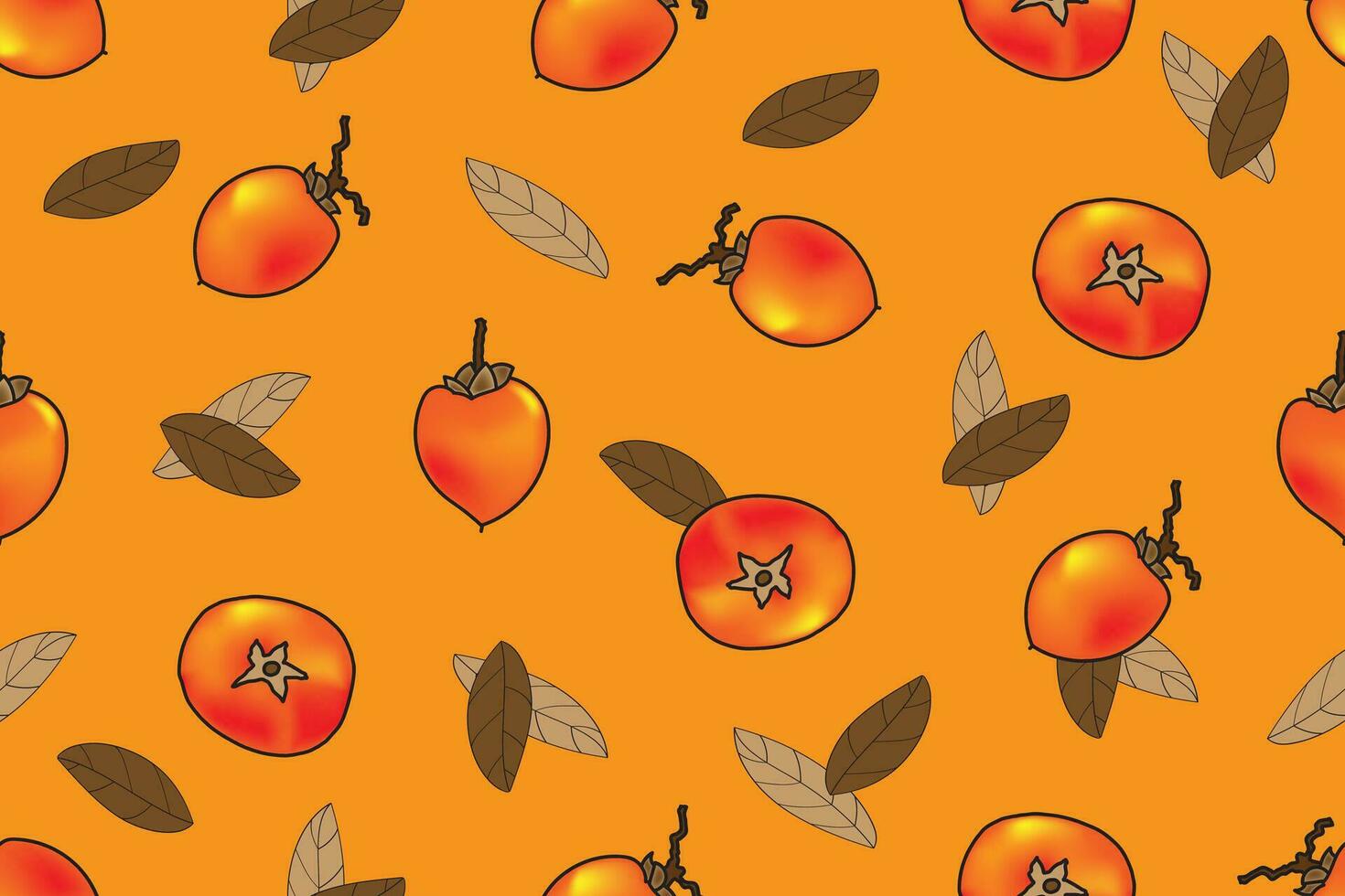 illustratie patroon van kaki fruit met bladeren Aan oranje achtergrond. vector