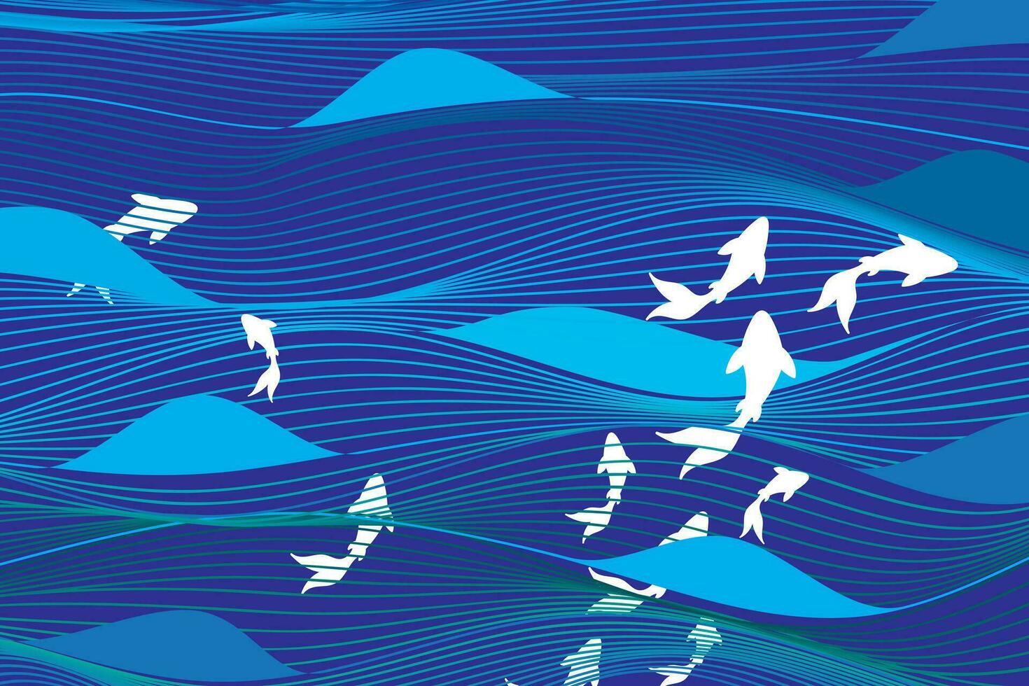 illustratie abstract van wit vis met blauw lijn Golf achtergrond. vector